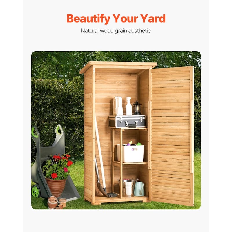 Outdoor Wooden Storage Shed Waterproof Garden Tool Cabinet with Lock - 31.5 x 19.7 x 63.8 inch
