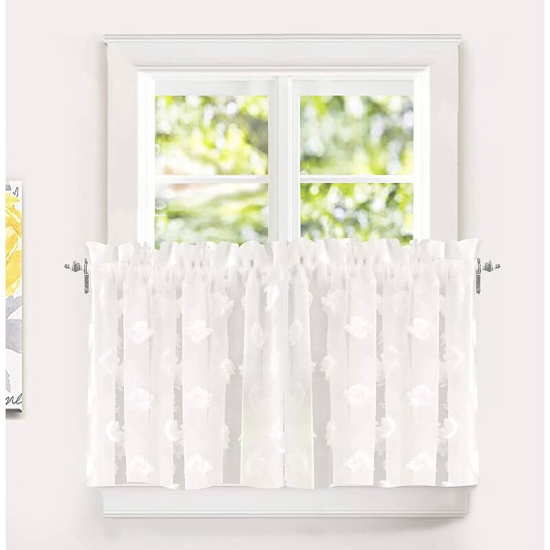 DriftAway Olivia White Voile Chiffon Sheer Kitchen Tier - 26"x24" - Off White