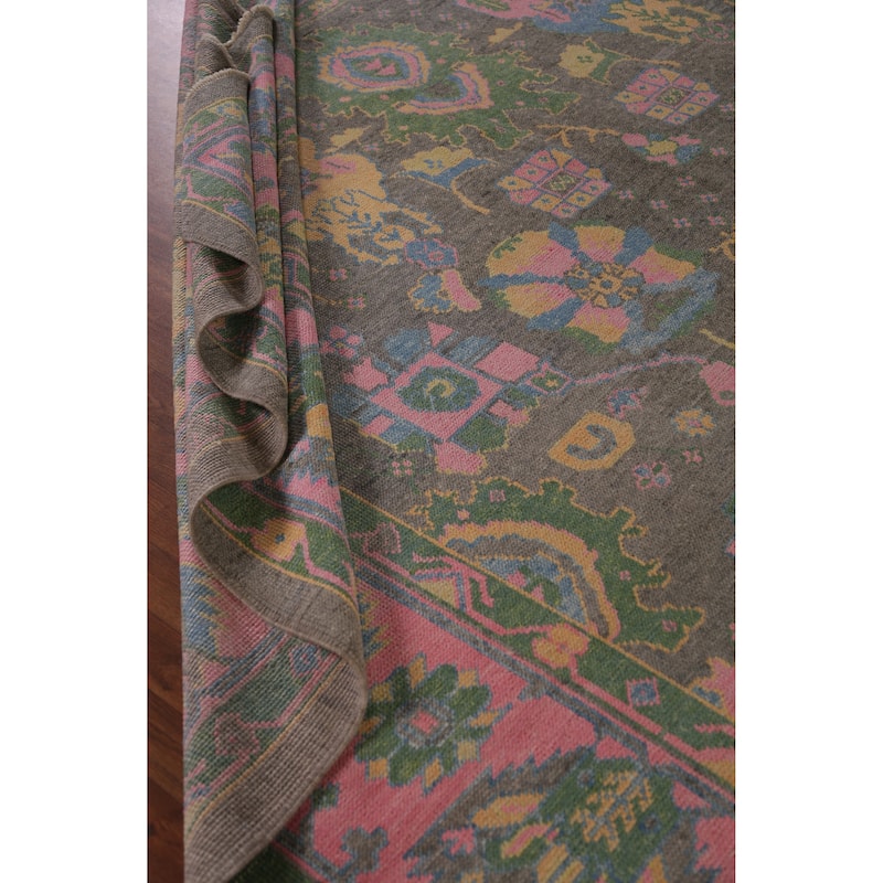 Hand Knotted Oriental 100% Wool Carpet Transitional All-Over Greys & Charcoal Oushak Area Rug - 13' 10'' X 10' 3''