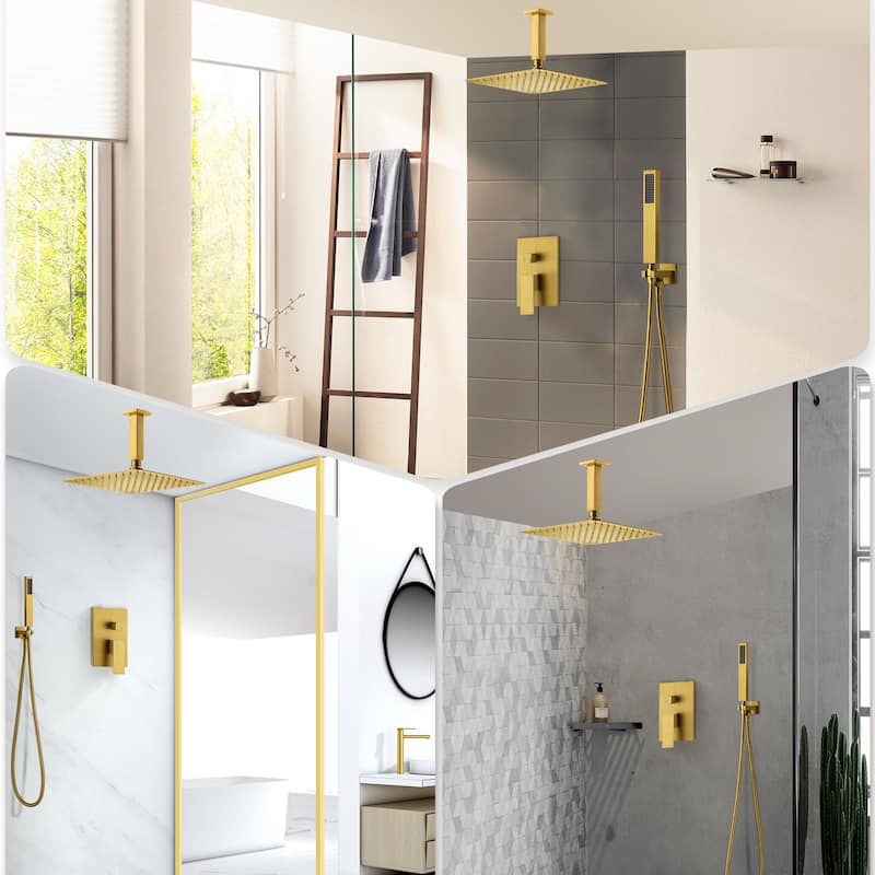 Rainfall Shower System with High Pressure 10 inch Shower Head Hand Held Shower Head Bathroom Mixer Shower Complete Combo Set