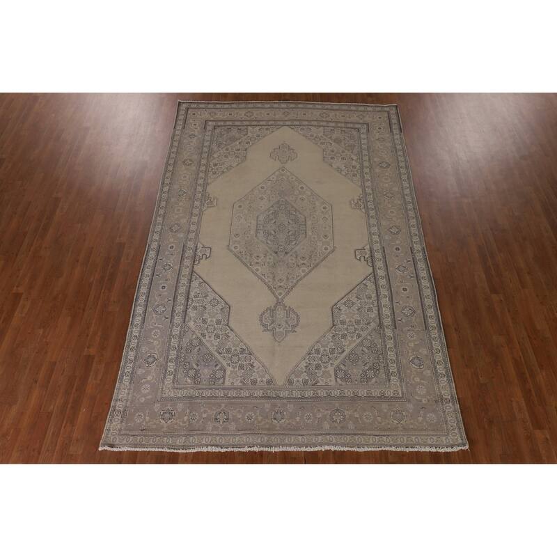 Geometric Tabriz Persian Vintage Area Rug Hand-Knotted Wool Carpet - 7'6"x 11'7"