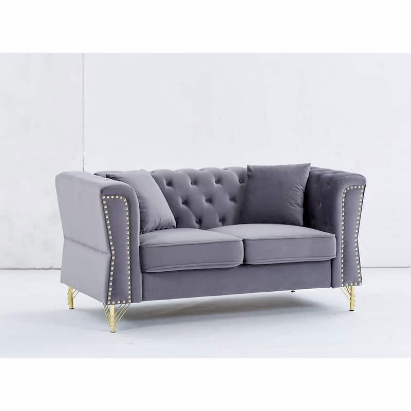 Grey Velvet 3-seater Sofa with Tufted Couch