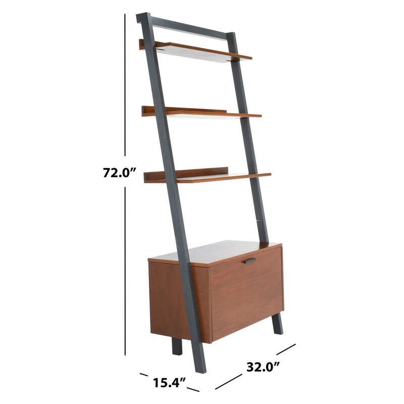 SAFAVIEH Fadime Natural/Charcoal 3-Shelf 1 Door Etagere - 32" W x 15.4" L x 72" H - 32Wx15Dx72H