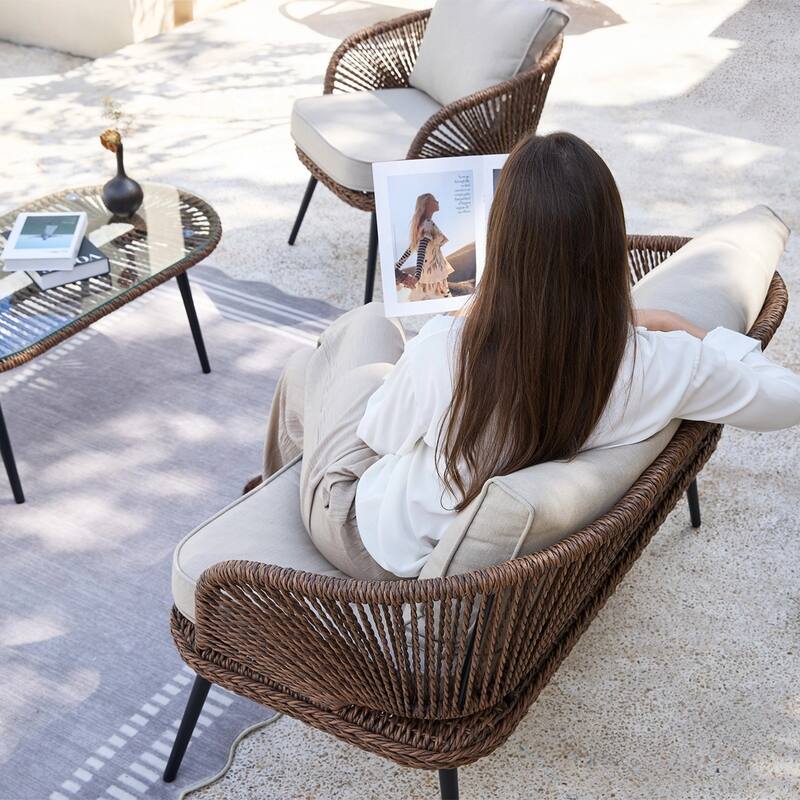 4-Person Outdoor Wicker Patio Conversation Seating Set with Coffee Table,