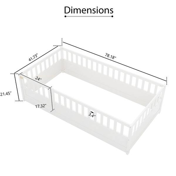 dimension image slide 0 of 2, Twin Size Wood Floor Bed with Barrier Door