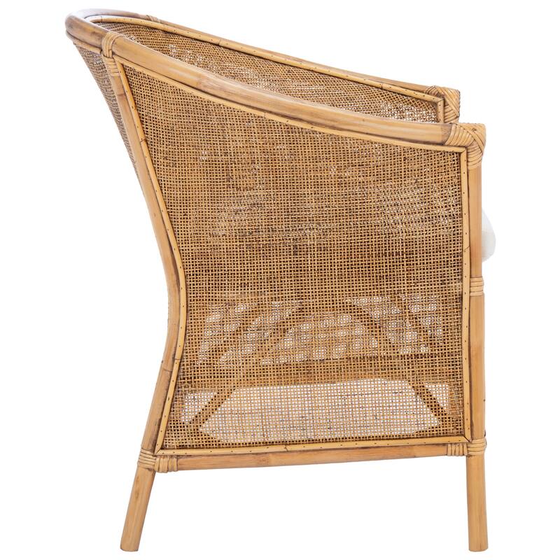 SAFAVIEH Adline Rattan Honey Brown Accent Chair with Cushion - 29.9" W x 25.6" L x 31.5" H - 30Wx26Dx32H