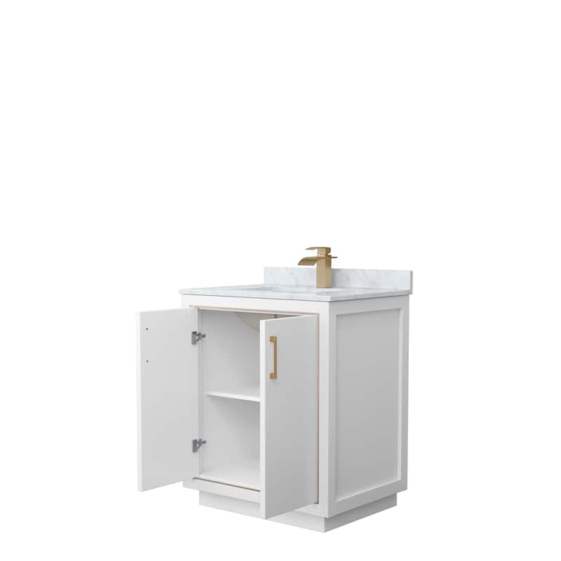 Icon Single Vanity Set, White Carrara Marble Top, No Mirror