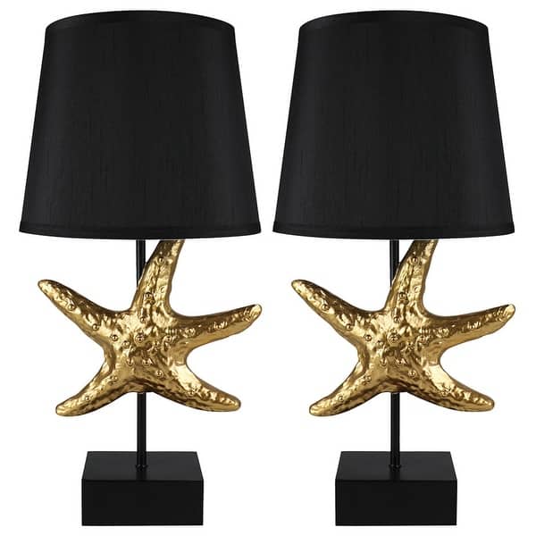 slide 2 of 4, Set of 2 Starfish Table Lamps, Beach Theme, 22" Tall Gold