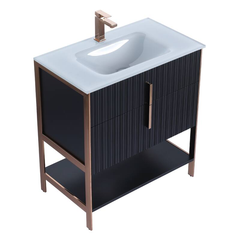 Fine Fixtures Serenity Modern Bathroom Vanity with White Glass Top