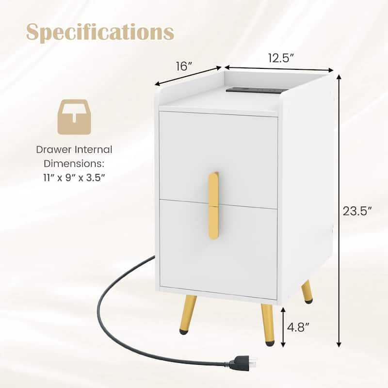 Costway Nightstand with Charging Station Home Bedside Sofa Side Tables