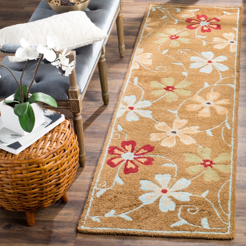 SAFAVIEH Handmade Blossom Jayasri Modern Floral Wool Rug - 2'3" x 8' Runner - Camel/Multi