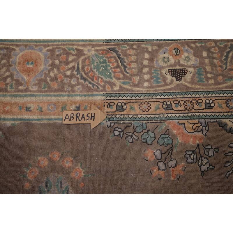 Brown Geometric Tabriz Vintage Persian Area Rug Handmade Wool Carpet - 9'4" x 12'5"