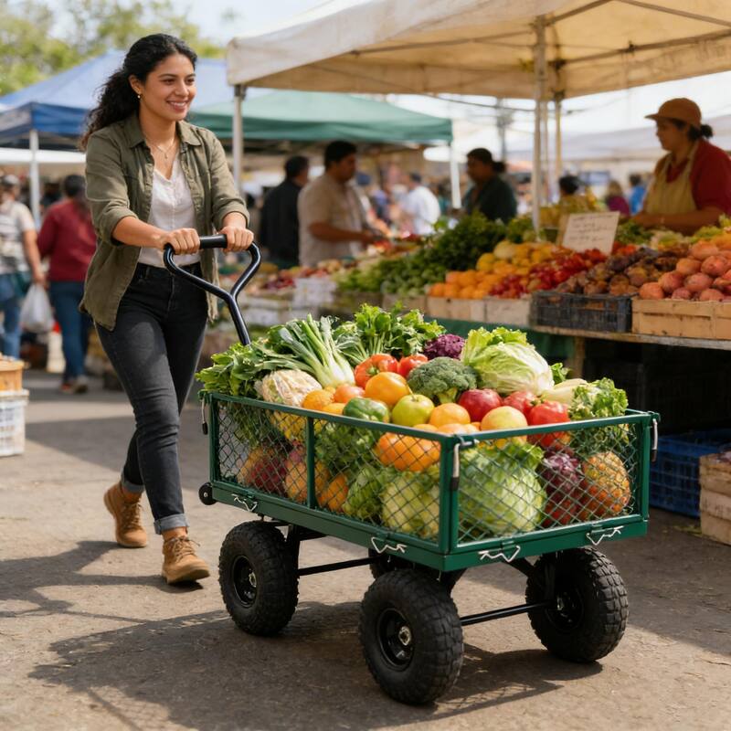 Heavy-Duty Garden Wagon Cart - Firewood & Yard Debris Transport Hauler, Green