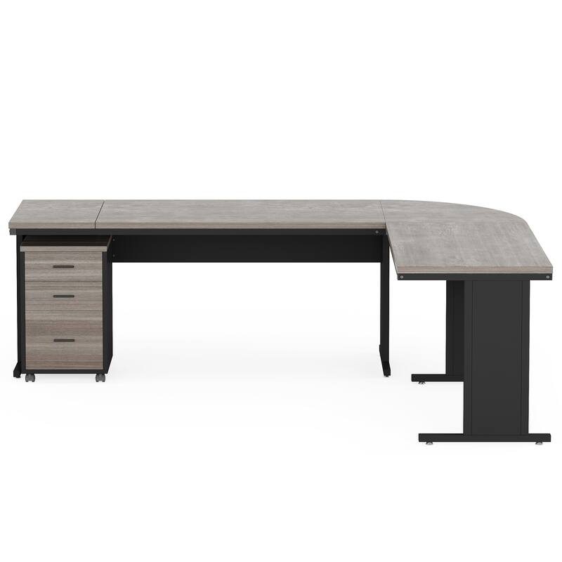 83" L-Shaped Executive Desk, Large Industrial Corner Computer Table Gray & Black