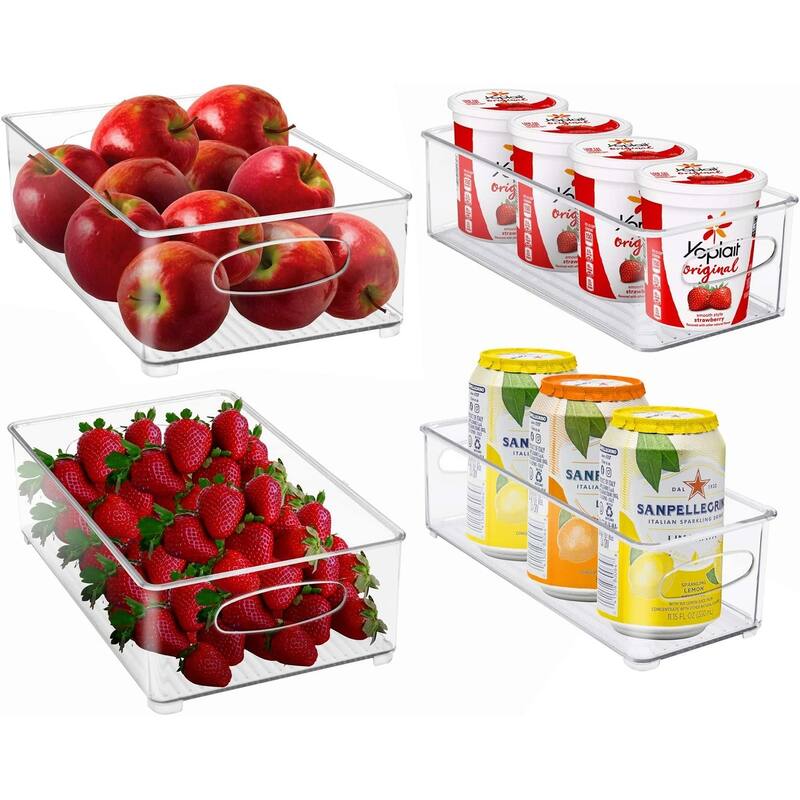 Sorbus Clear Plastic Organizer Storage Bin Containers with Handles for Pantry Food & Kitchen Fridge (6-Pack) - Clear