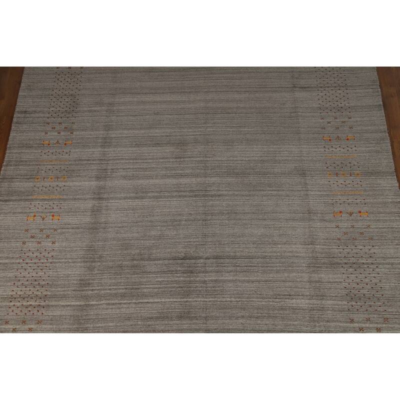 Hand Knotted Oriental 100% Wool Carpet Tribal Tribal Greys & Charcoal Gabbeh Area Rug - 9' 10'' X 7' 10''