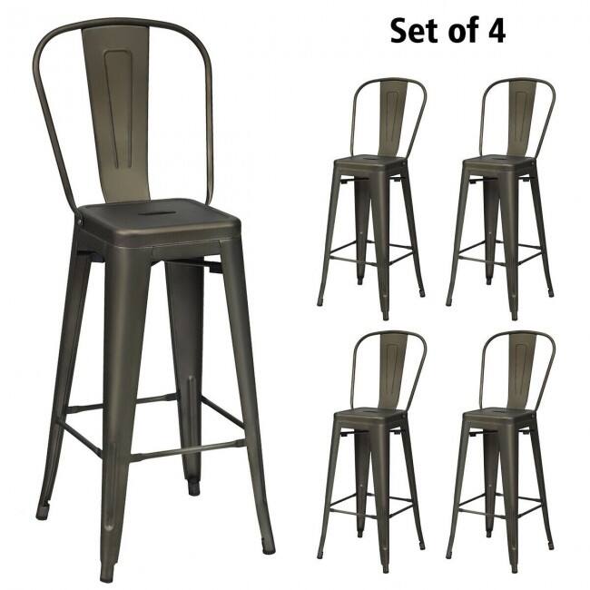 30" Height Set of 4 High Back Metal Industrial Bar Stools - 17" x 17" x 46" (L x W x H)