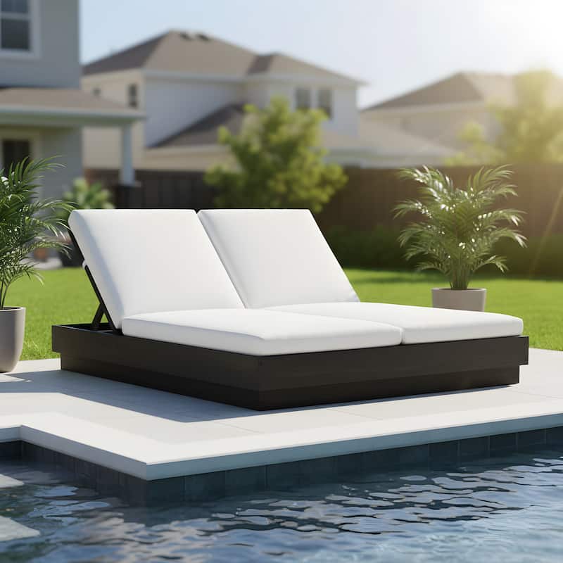 Christopher Knight Home - Xena Outdoor 1-Piece Acacia Wood Double Sunlounge with Adjustable Backrest & Removable Cushion - Black