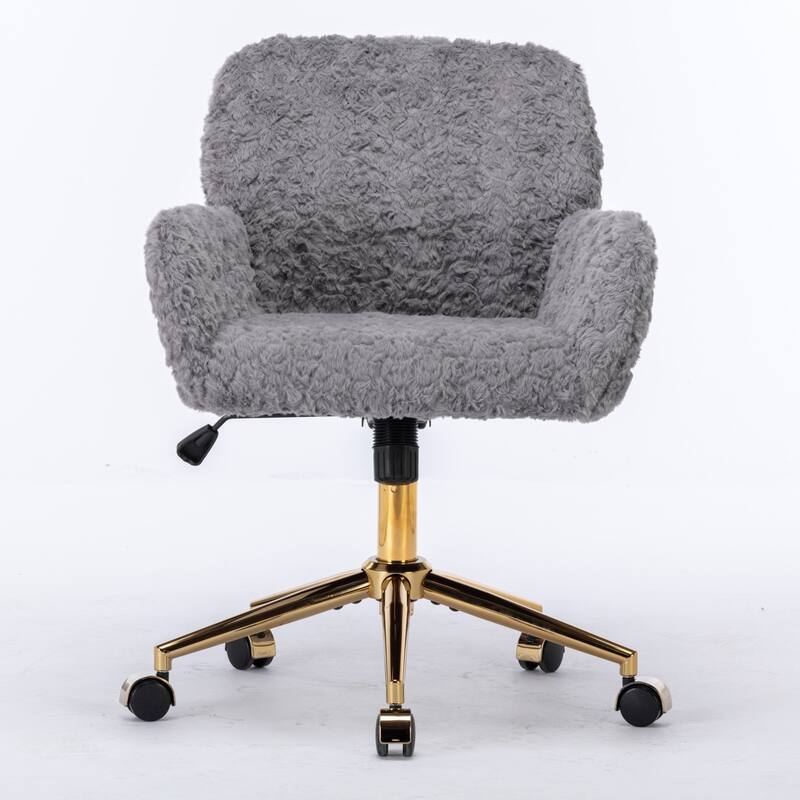Artificial rabbit hair Swivel Home Office Chair with Golden Metal Base Adjustable Desk Chair - Grey