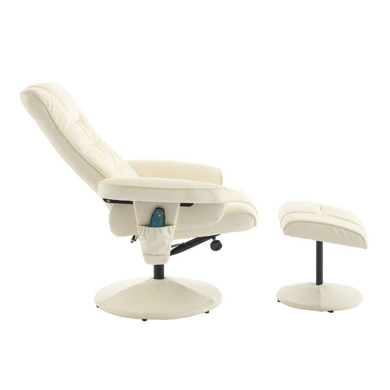 Recliner Chair with Ottoman - 360° Swivel Massage Lounge Chair with 5-Point Vibration & Heated Seat, 140° Adjustable PU Recliner