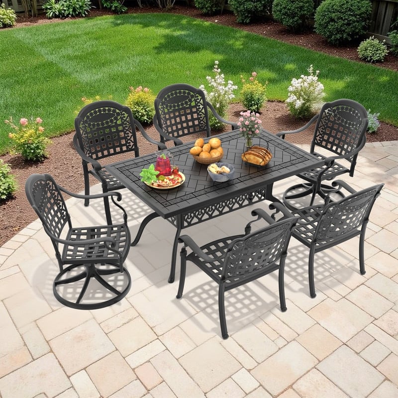 7-Piece Outdoor Dining Set with 1 Table and 6 Chairs, All-Weather Aluminum Outdoor Patio Sets
