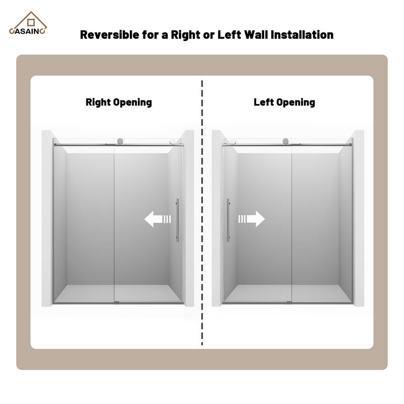 CASAINC 60 in. W x 76 in. H Sliding Frameless Shower Door with Tempered Glass