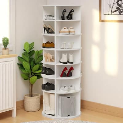 KISRAIS 360° Rotating Shoe Rack Tower, 7-Tier Spinning Shoe Rack, Fits 28 Pairs of Shoes (White)