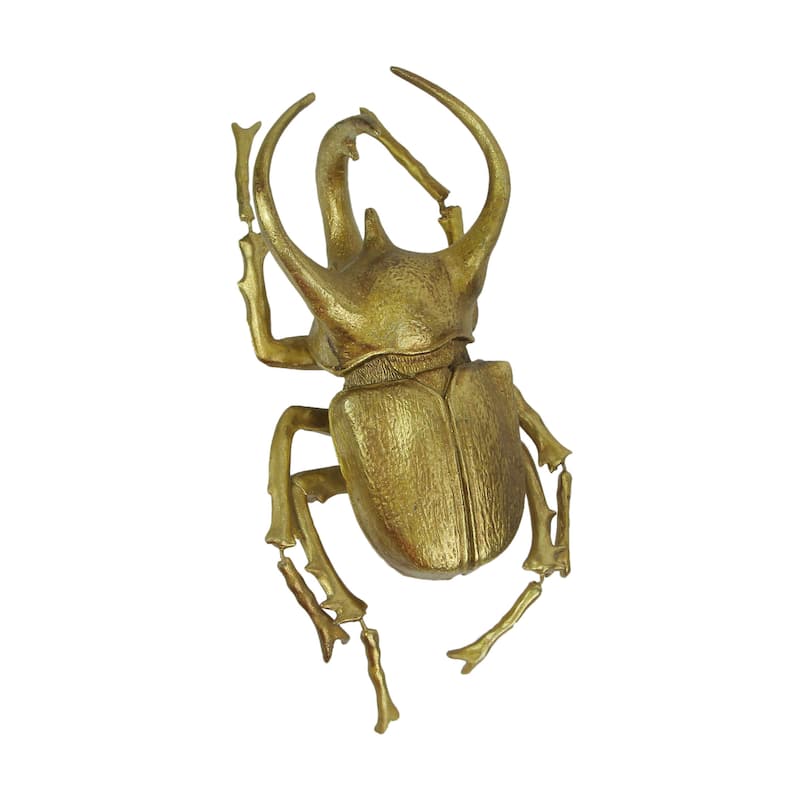 Gold Resin Rhino Beetle Painted Wall Sculpture Hanging Statue