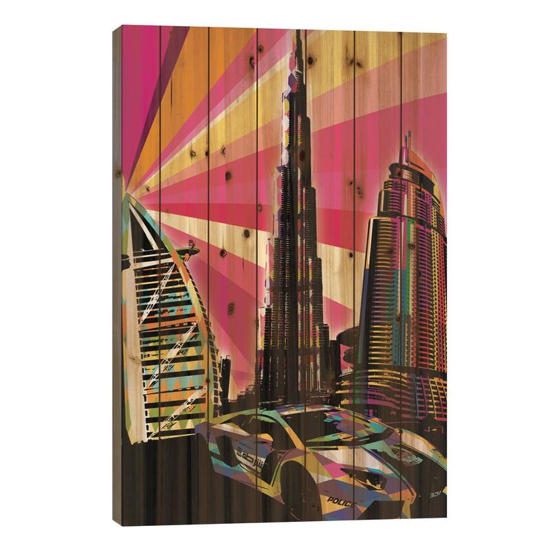 Dubai Psychedelic Pop Print On Wood by 5by5collective - Multi-Color - 26x18x1.5