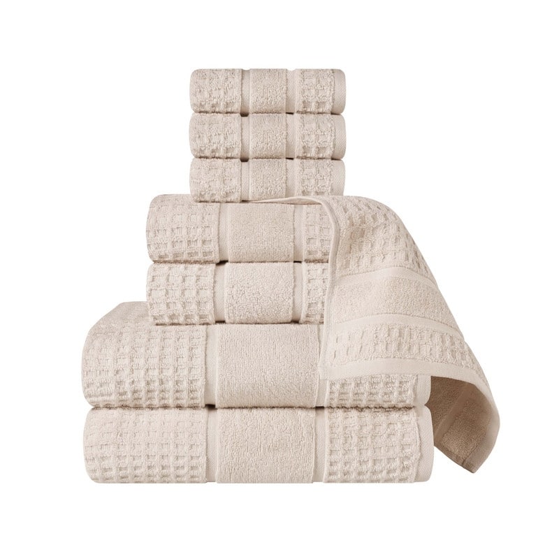 Blue Nile Mills Waffle Textured Assorted 8-Piece Zero Twist Cotton Towel Set