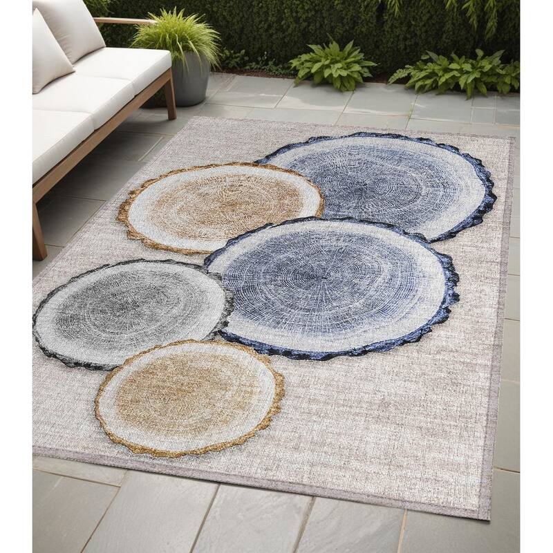 Alfiv Nature Weather Resistant Blended Style Outdoor Rug - 5' X 8' - Multi