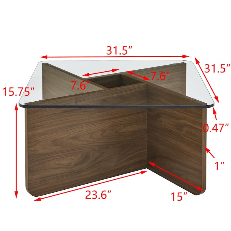 Mid-Century Modern Square Coffee Table Industrial Minimalist Glass Coffee Table with Tempered Glass Top, for Living Room
