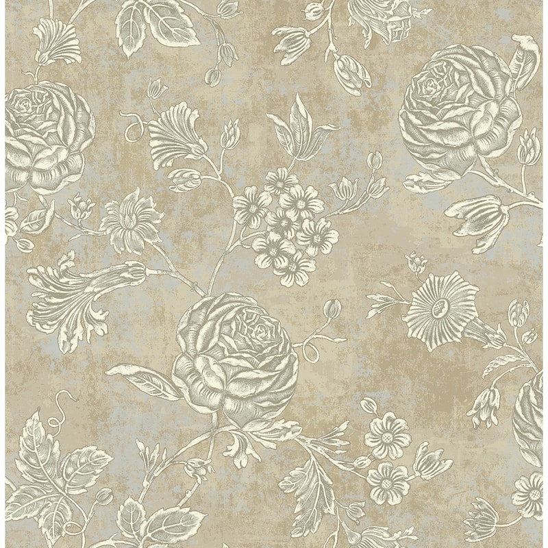 Seabrook Designs Isbell Floral Branch Unpasted Wallpaper - 20.5 in. W x 33 ft. L - Metallic Taupe