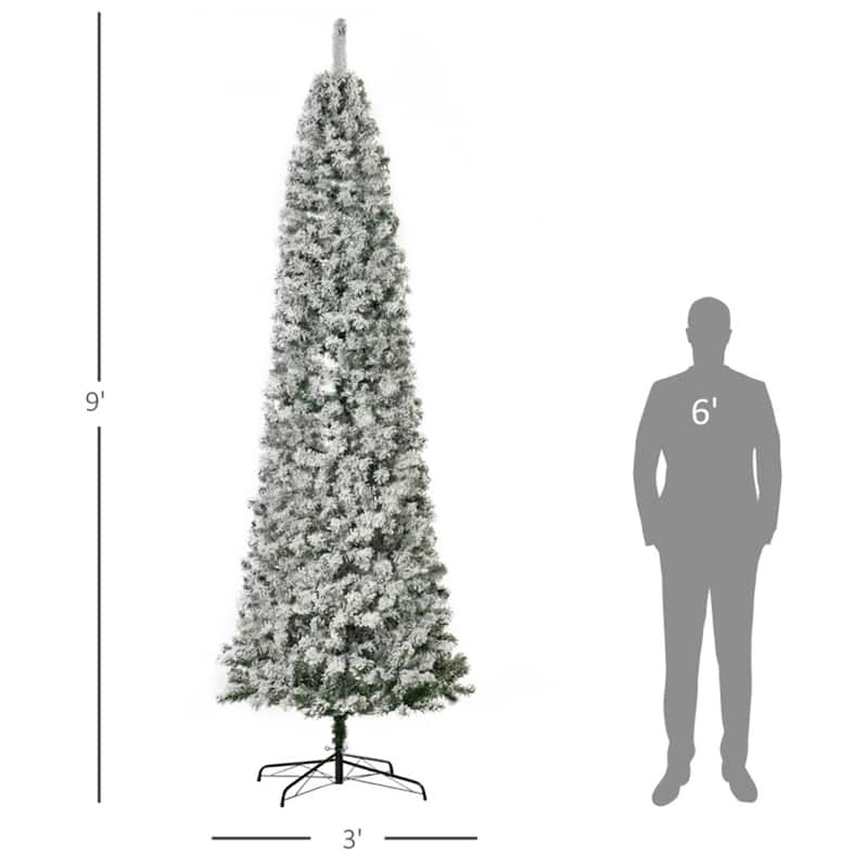 9ft Artificial Christmas Tree with 550 Warm White LED Lights and Snow Flocked Branches - 34.25"Dia x 106.25" H