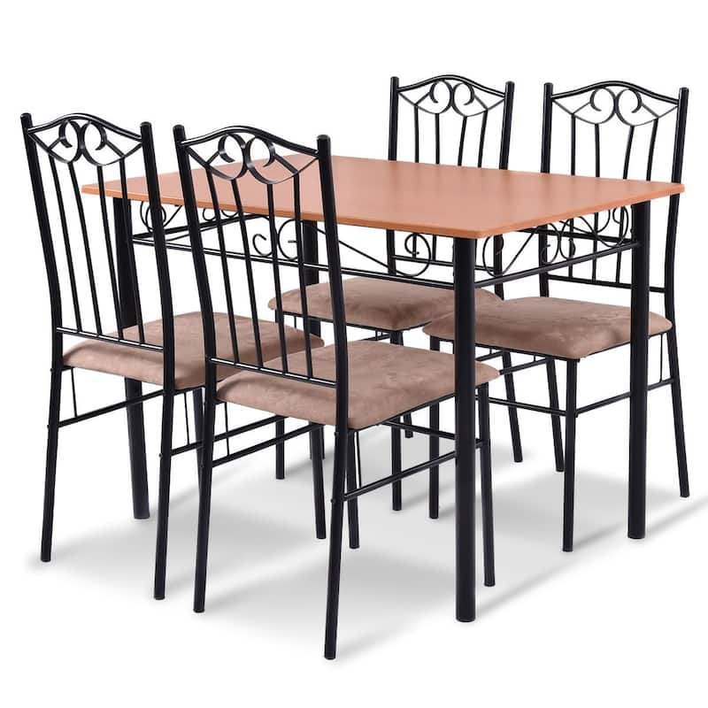 5 Piece Wooden Dining Set with Cushioned Chairs