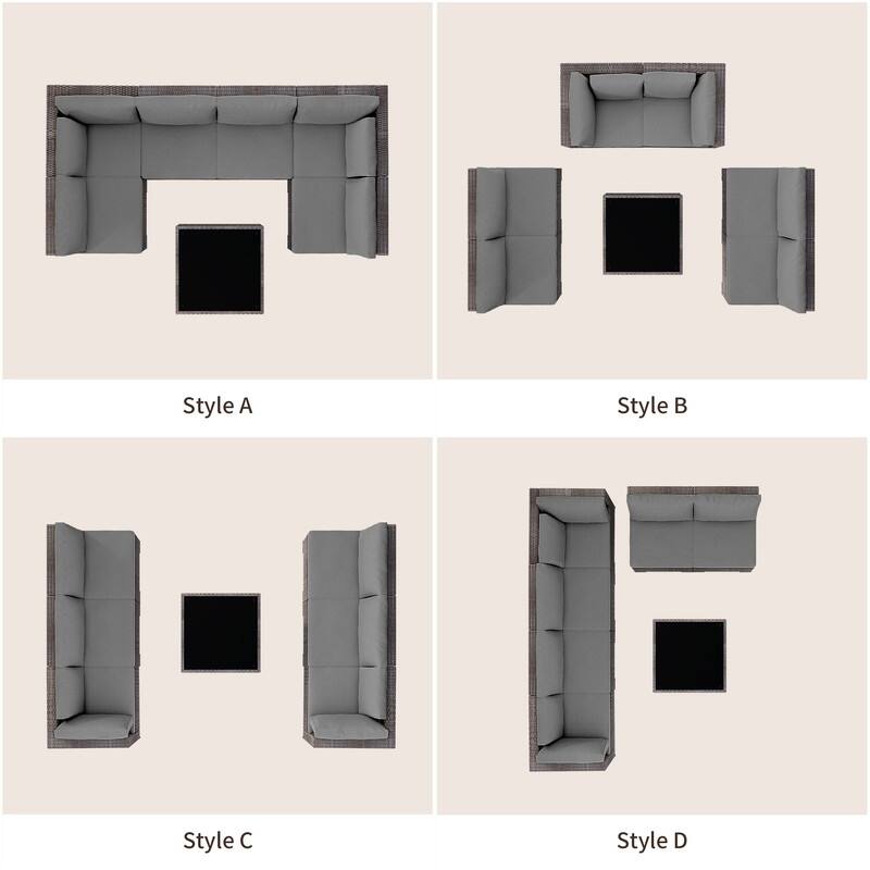7-Pieces Outdoor PE Garden Furniture Wicker Rattan Patio Furniture Wicker Sectional Conversion Set