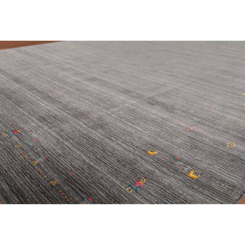 Gray Striped Gabbeh Indian Area Rug Handmade Wool Carpet - 7'10"x 9'7"