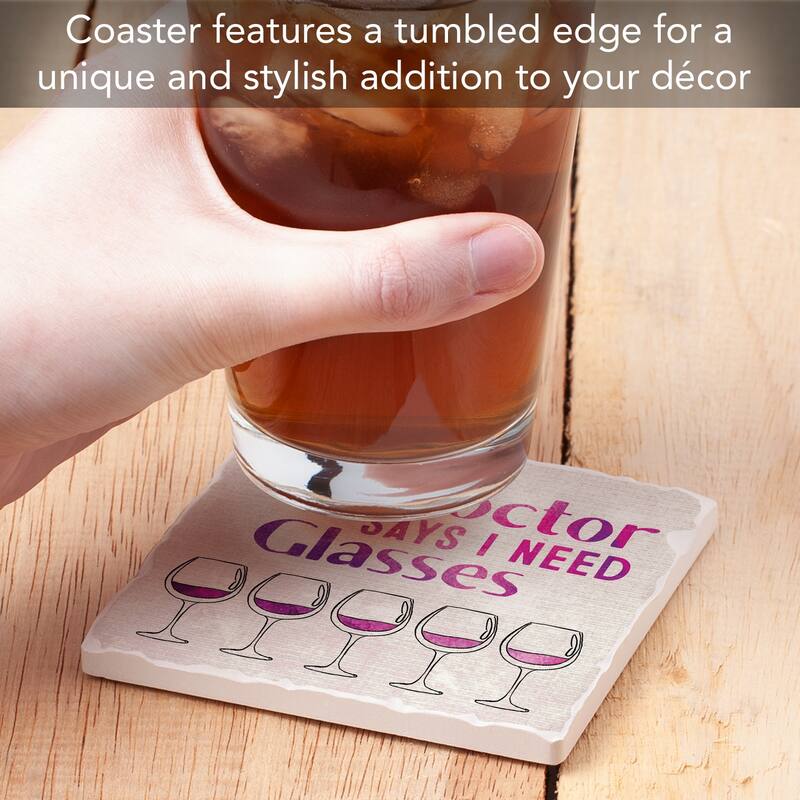 My Doctor 4 Pack Absorbent Stone Coasters with Cork Backing 4" Square Made in The USA Absorbent Wipes Clean