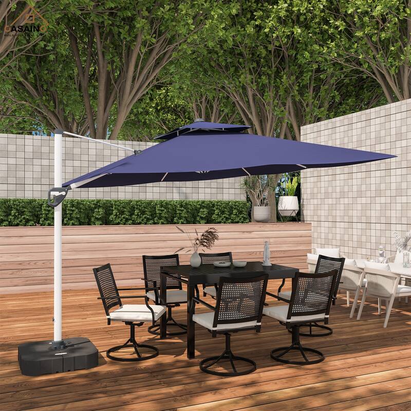 11FT Patio Umbrella Outdoor Square Double Top Umbrella with Base