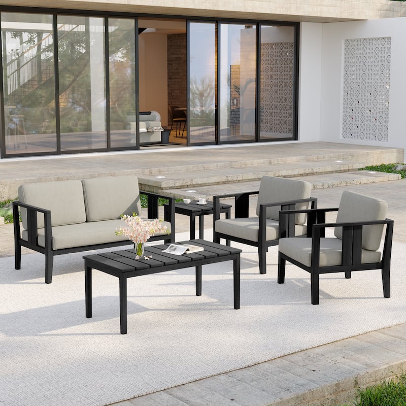 5-Piece Casual Outdoor Patio Furniture Set In Solid Teak Wood