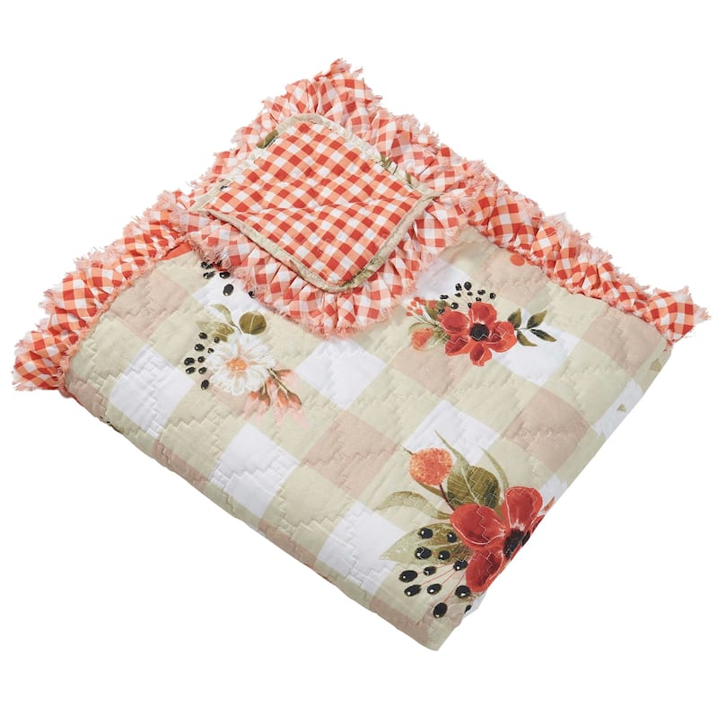Greenland Home Fashions Wheatly Ruffle Trimmed and Quilted Throw Blanket