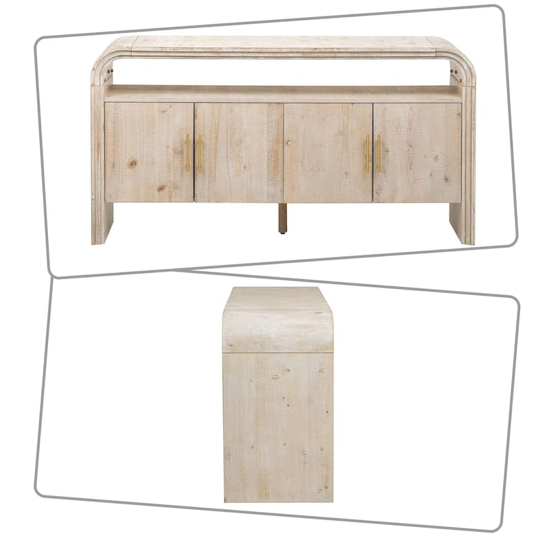 Modern luxury style sideboard with open storage and cabinets, shelves for living room hallway at kitchen
