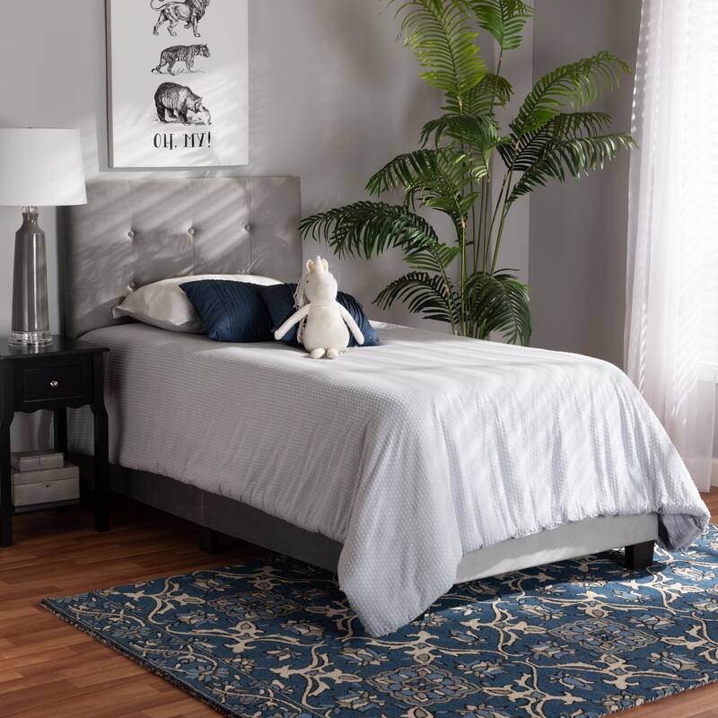 Caprice Contemporary Glam Velvet Fabric Twin Size Panel Bed
