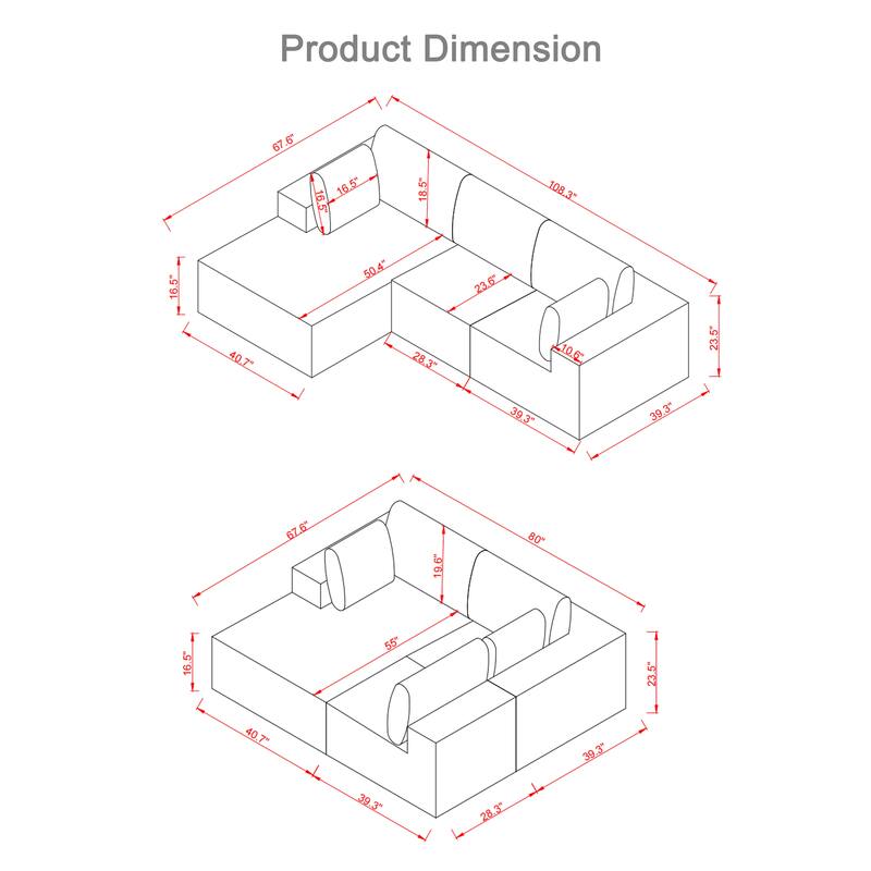 L Shaped Sectional Foam Sofa, Upholstered Corduroy Fabric Sofa, Modular Cloud Couch with Chaise Lounge & Removable Covers