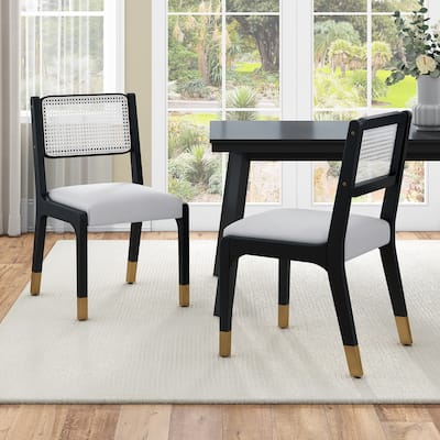 Wood Dining Chairs Set of 2, Accent Chairs with Solid Wood Legs and Padded Seat, Modern Linen Dining Chairs Side Chairs