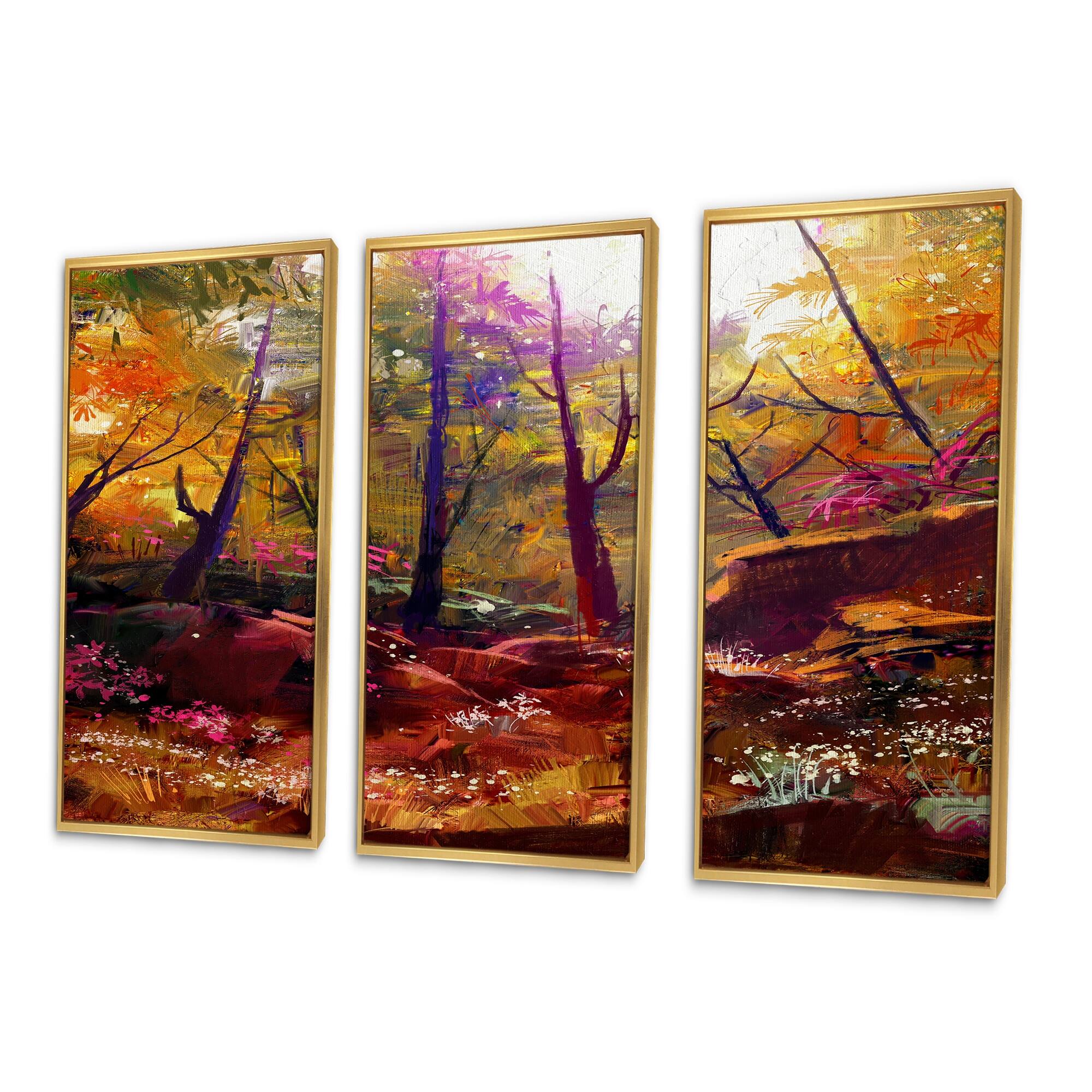 Designart "Beautiful Autumn Forest With Sunlight" Traditional Framed