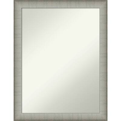 Non-Beveled Bathroom Wall Mirror - Elegant Brushed Pewter Narrow Frame