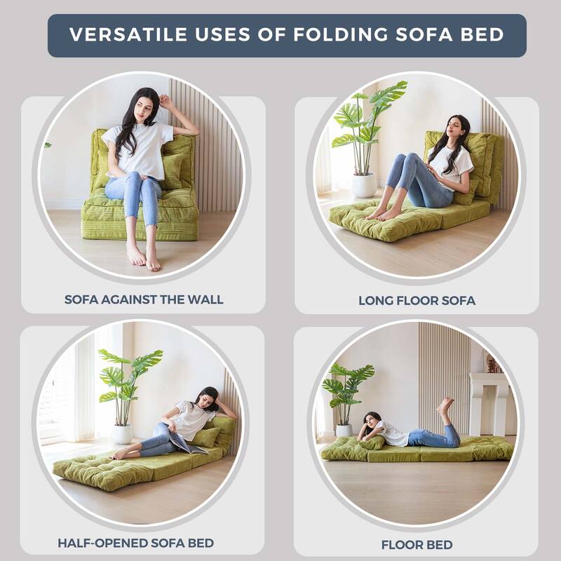 Corduroy Bean Bag Bed Tufted Folding Sofa Bed with Pillows