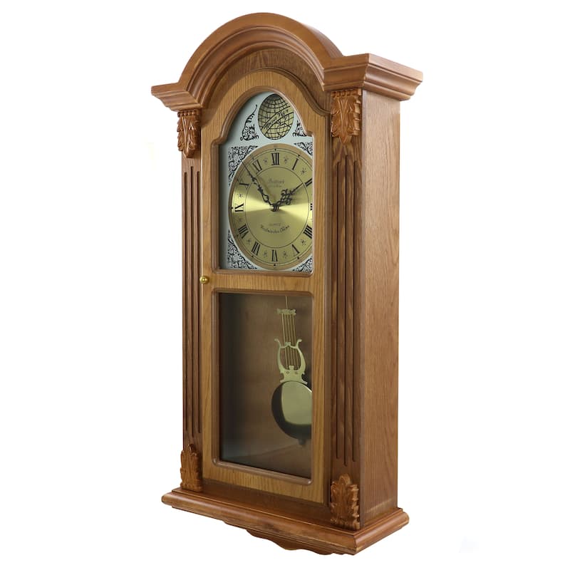 Bedford Clock Collection Honey Oak Chiming Pendulum Wall Clock - 12.25"x5.5"x29.25"