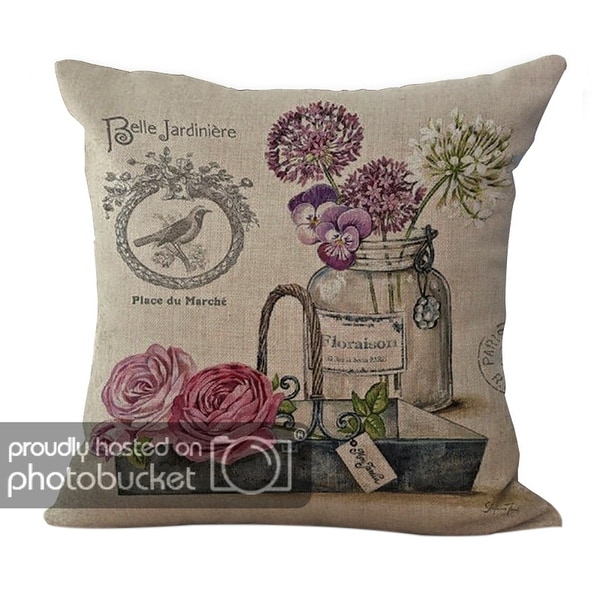 ChezMax Linen Blend Flower Printing Pattern Cushion Cotton Square Decorative Throw Pillow 18 X 18''
